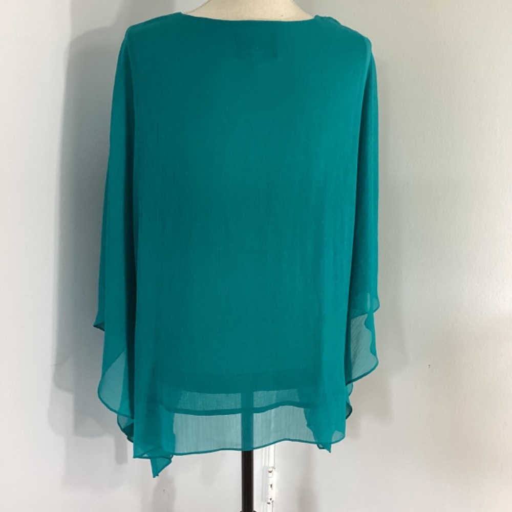 VTG BOB MACKIE WEARABLE ART SZ LARGE TEAL BATWING TOP BLOUSE SEQUINS EMBROIDERY - Picture 4 of 9